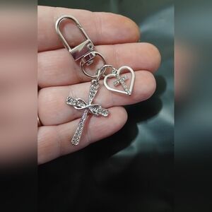 Silver Cross and Heart Purse/wallet Charm